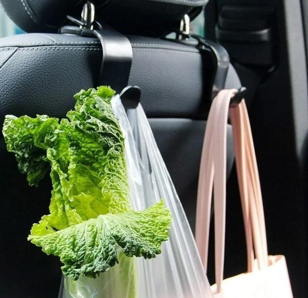 Подвесной автомобильный крючок - держатель / Универсальный крючок / Набор 2 шт., черный